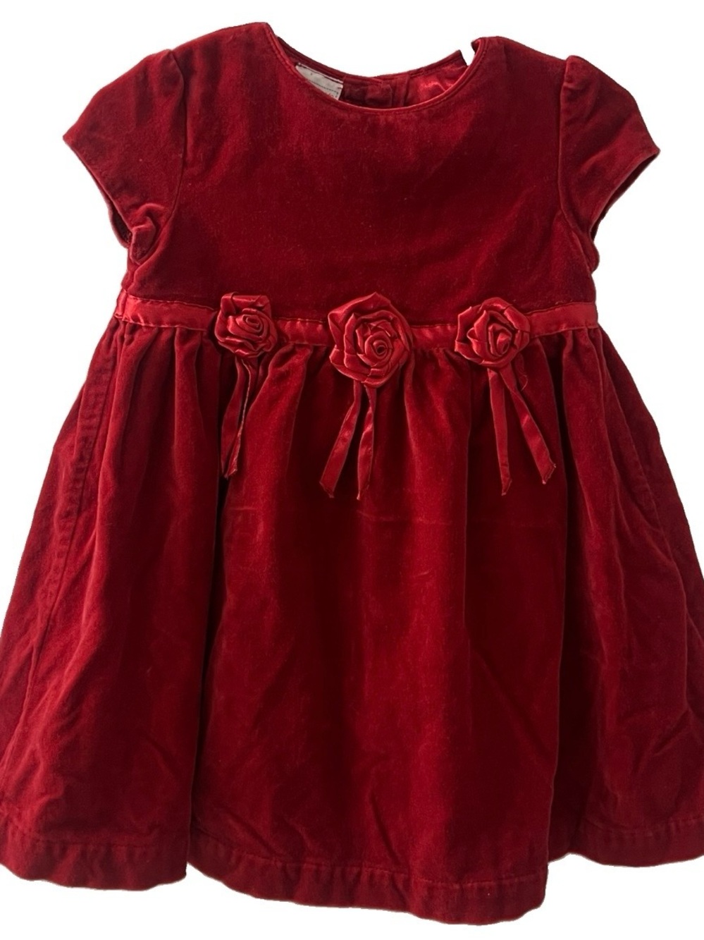 WonderKids Baby Girl Red Roses Velvet Holiday Dress Size 12 months Short Sleeve